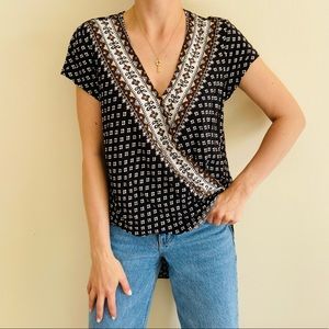 Express black printed high low v-neck blouse top